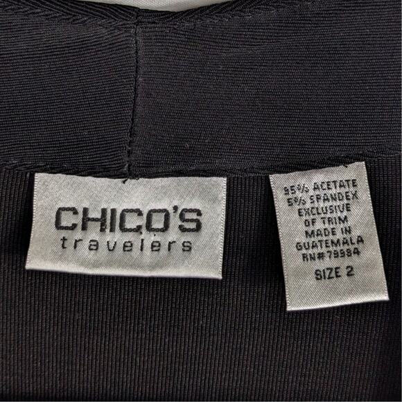 Chico’s Travelers Black Open Front Cardigan 2 Embellished Cuff Stretch Women - Picture 3 of 4